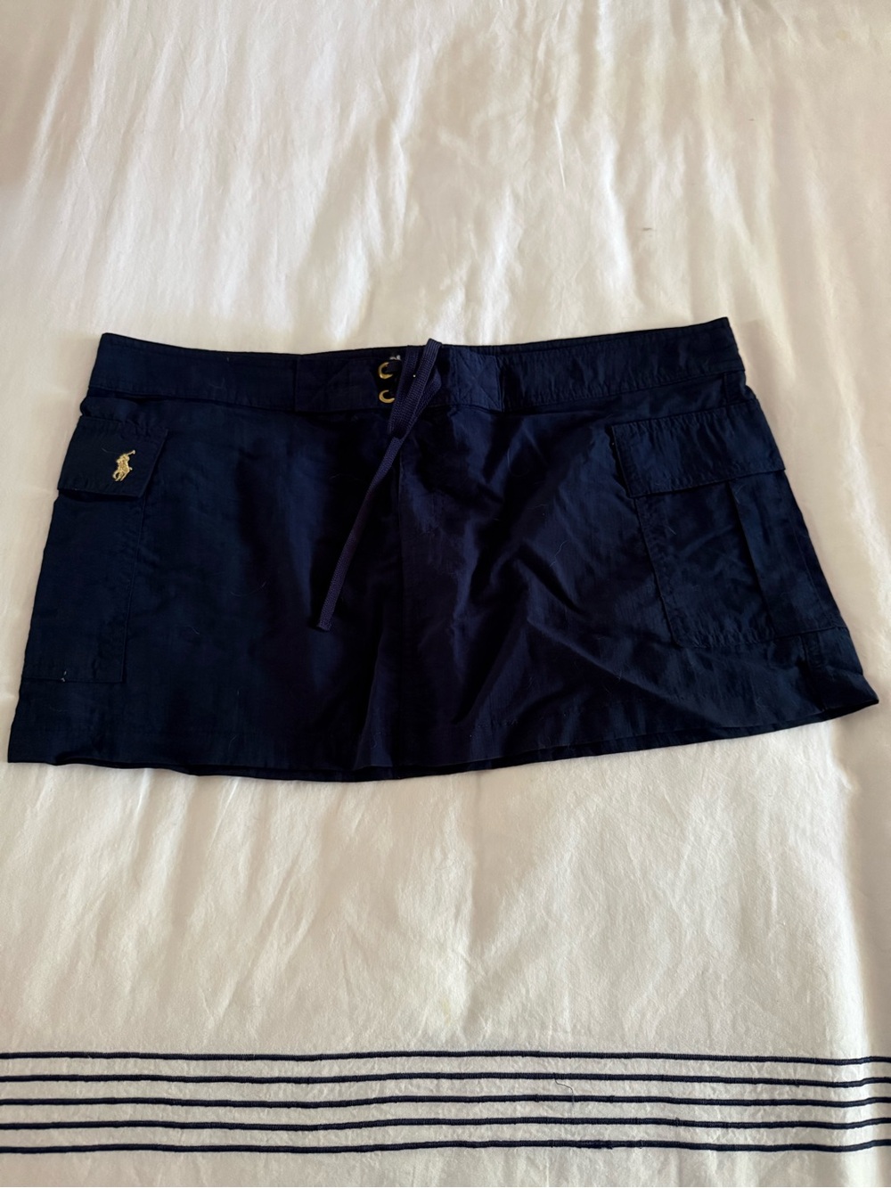 Ralph Lauren Navy Drawstring Mini Skirt Beach Cover Up with Patch Pockets